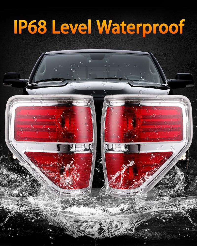 OKLPF Rear Brake Tail Lights Compatible With 2009 2010 2011 2012 2013 2014 Ford F150 F-150,Replace Silver Taillights Assembly Red Chrome Tail Lights,Not Included Bulbs,Left Driver Side - Image 4